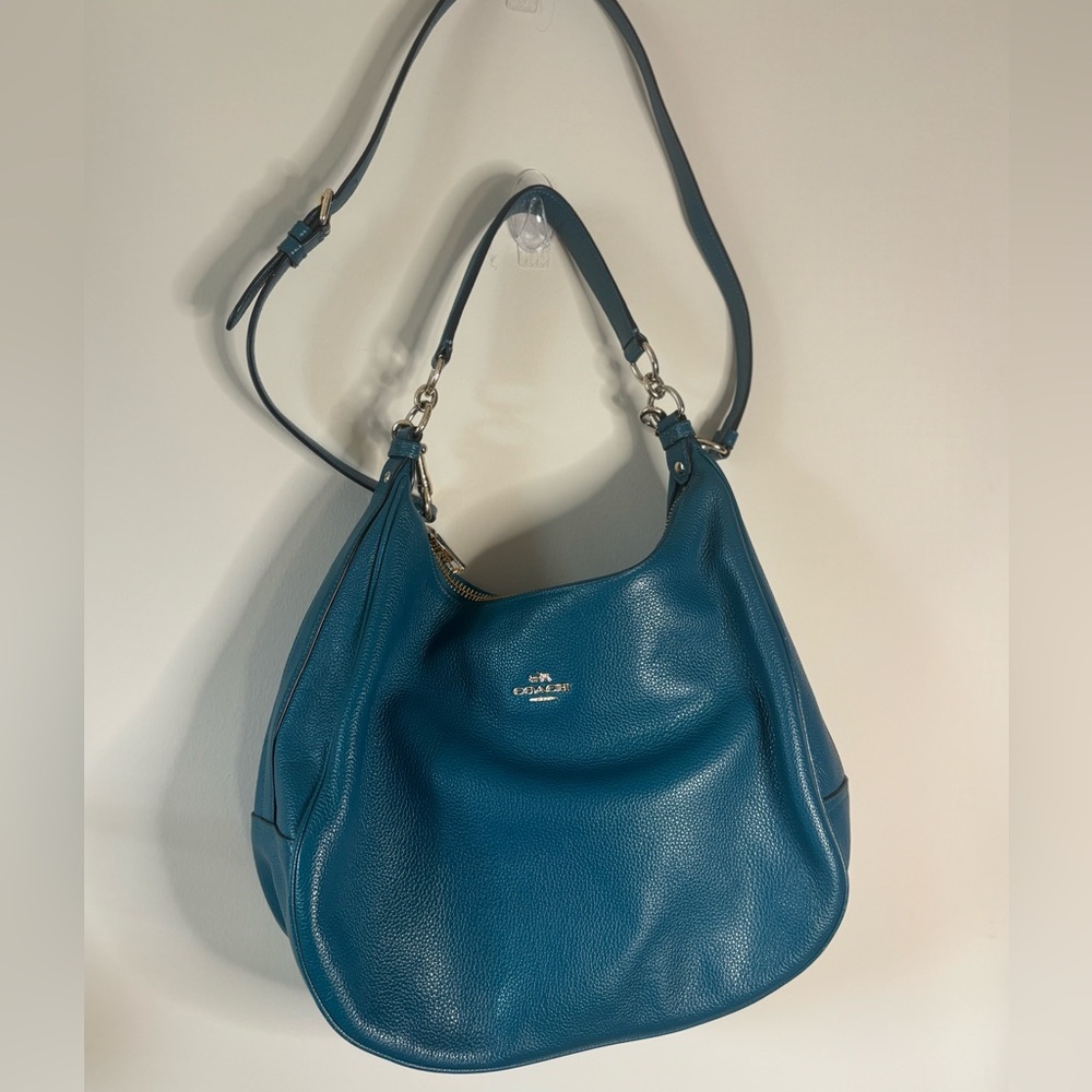 Coach Harley Pebbled Leather Handbag -‎ Teal w/ Gold Hardware Rare
